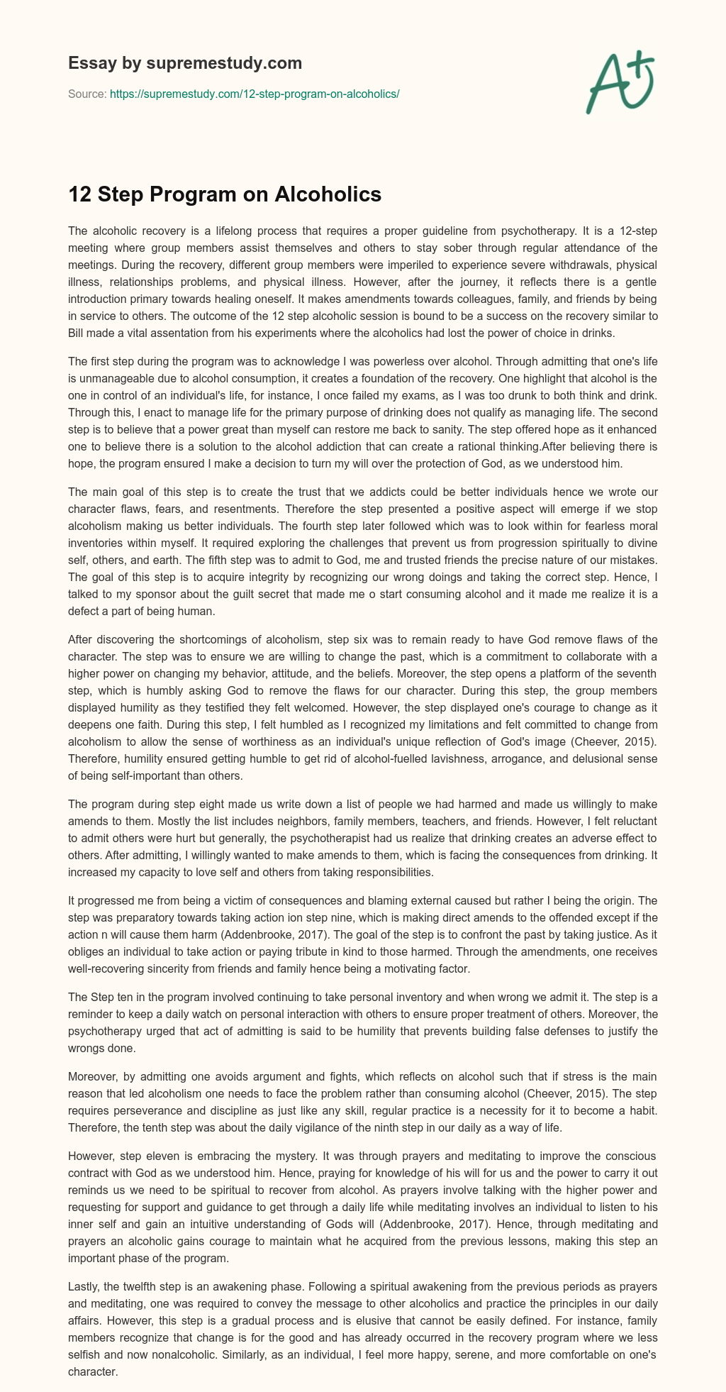 12 Step Program on Alcoholics essay