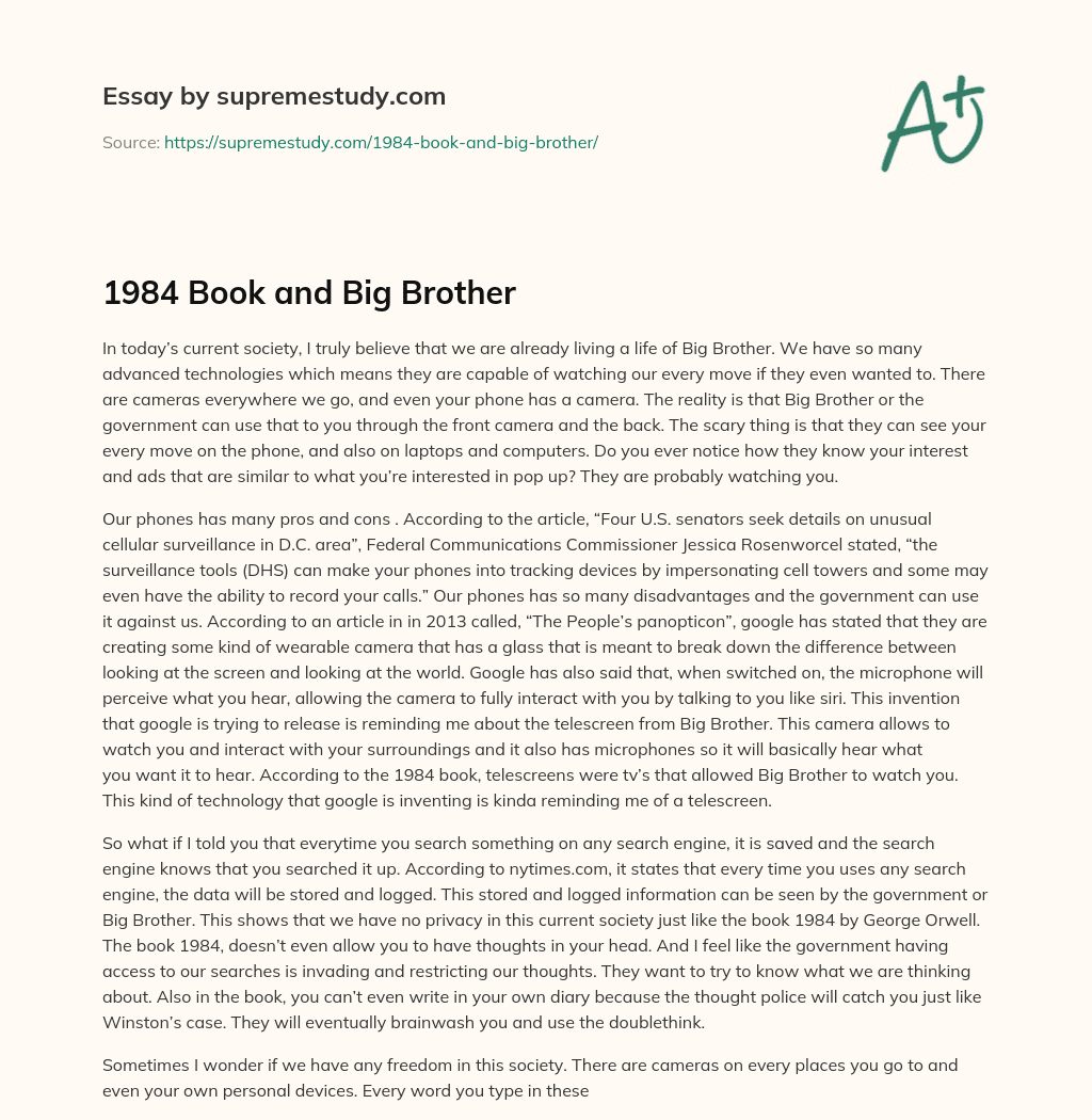1984 Book and Big Brother essay