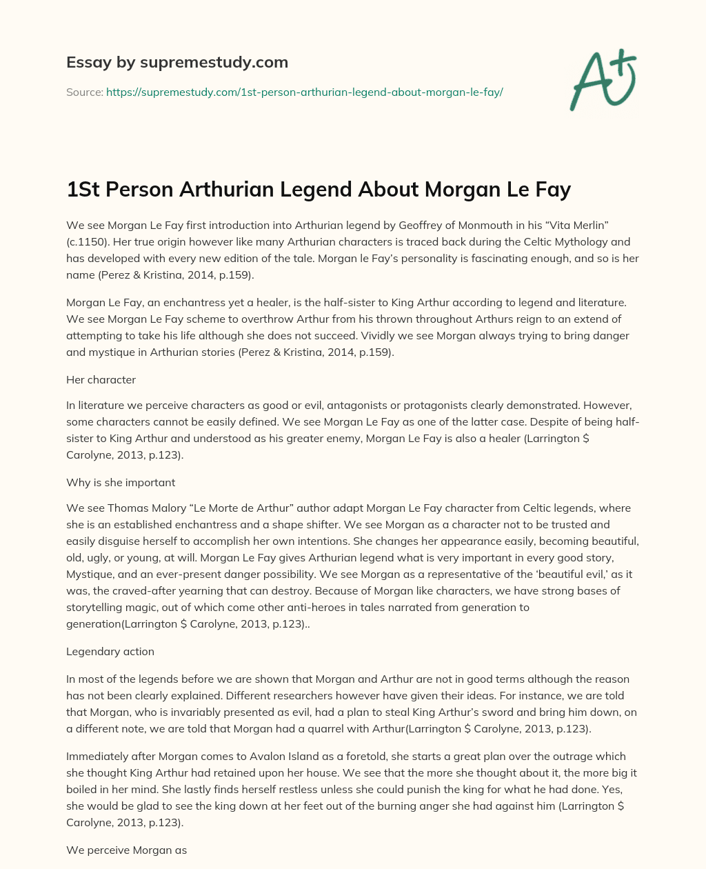 1St Person Arthurian Legend About Morgan Le Fay essay