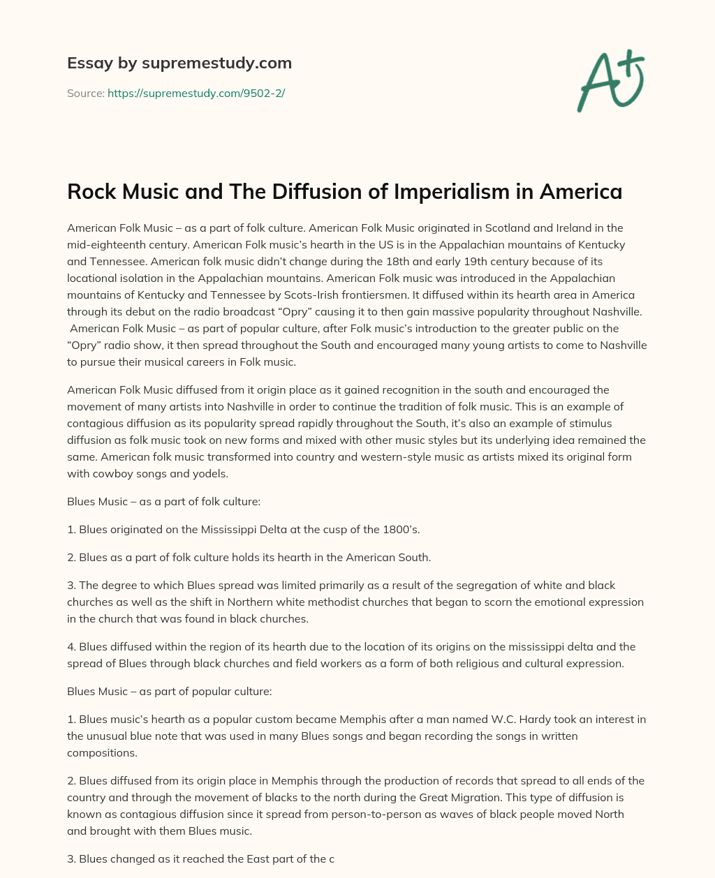 Rock Music and The Diffusion of Imperialism in America essay