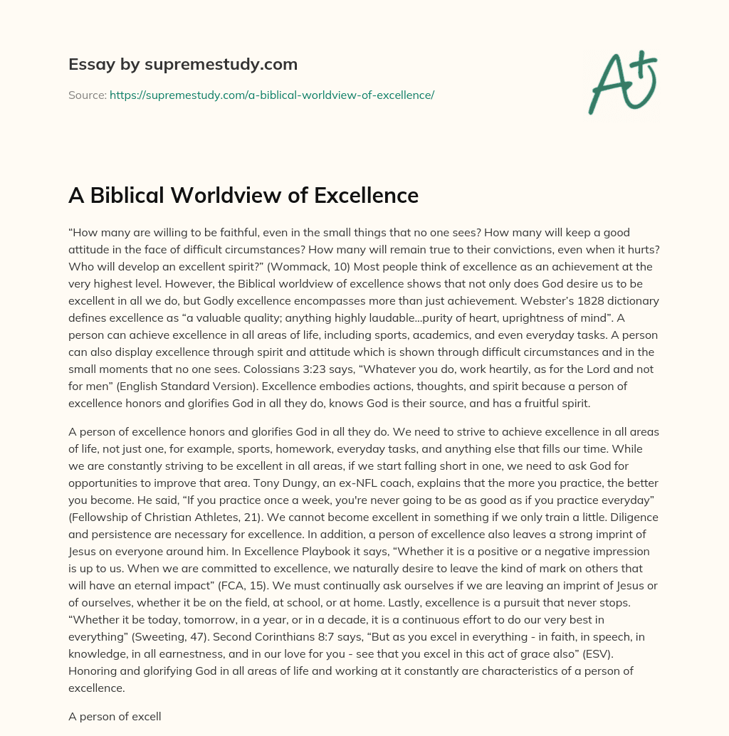 A Biblical Worldview of Excellence essay