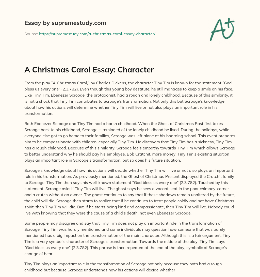 A Christmas Carol Essay: Character essay