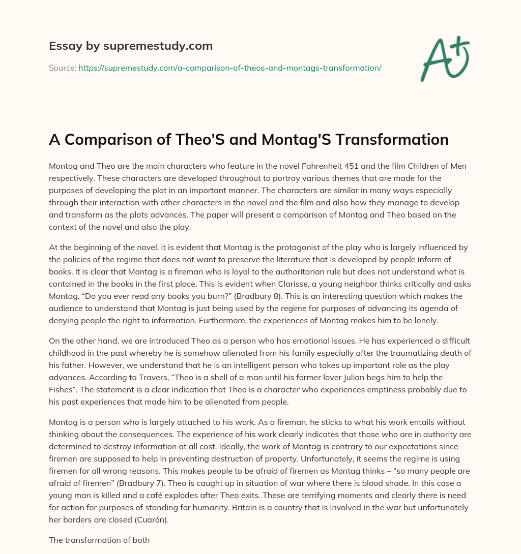 A Comparison of Theo’S and Montag’S Transformation essay
