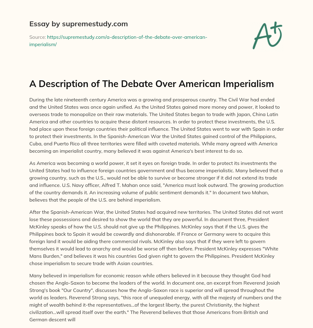 A Description of The Debate Over American Imperialism essay