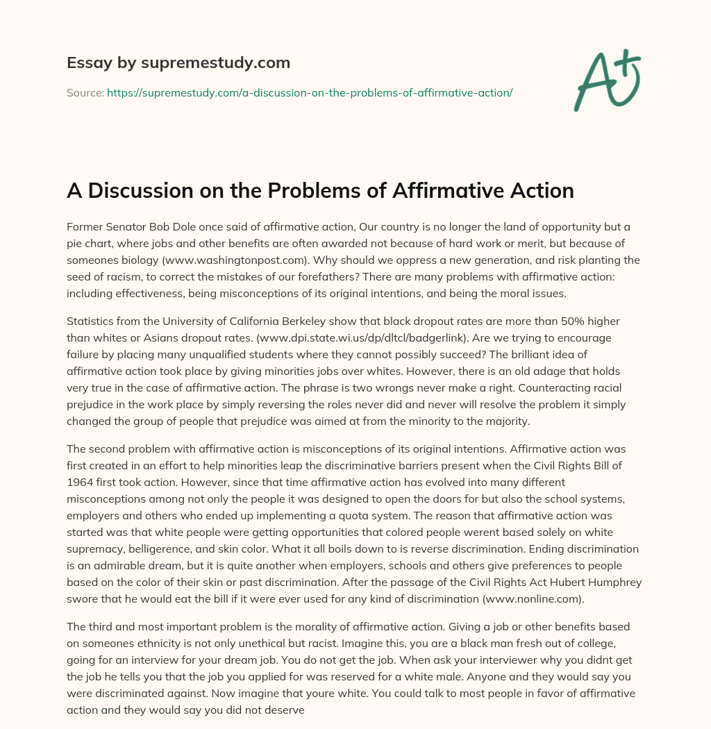 A Discussion on the Problems of Affirmative Action essay