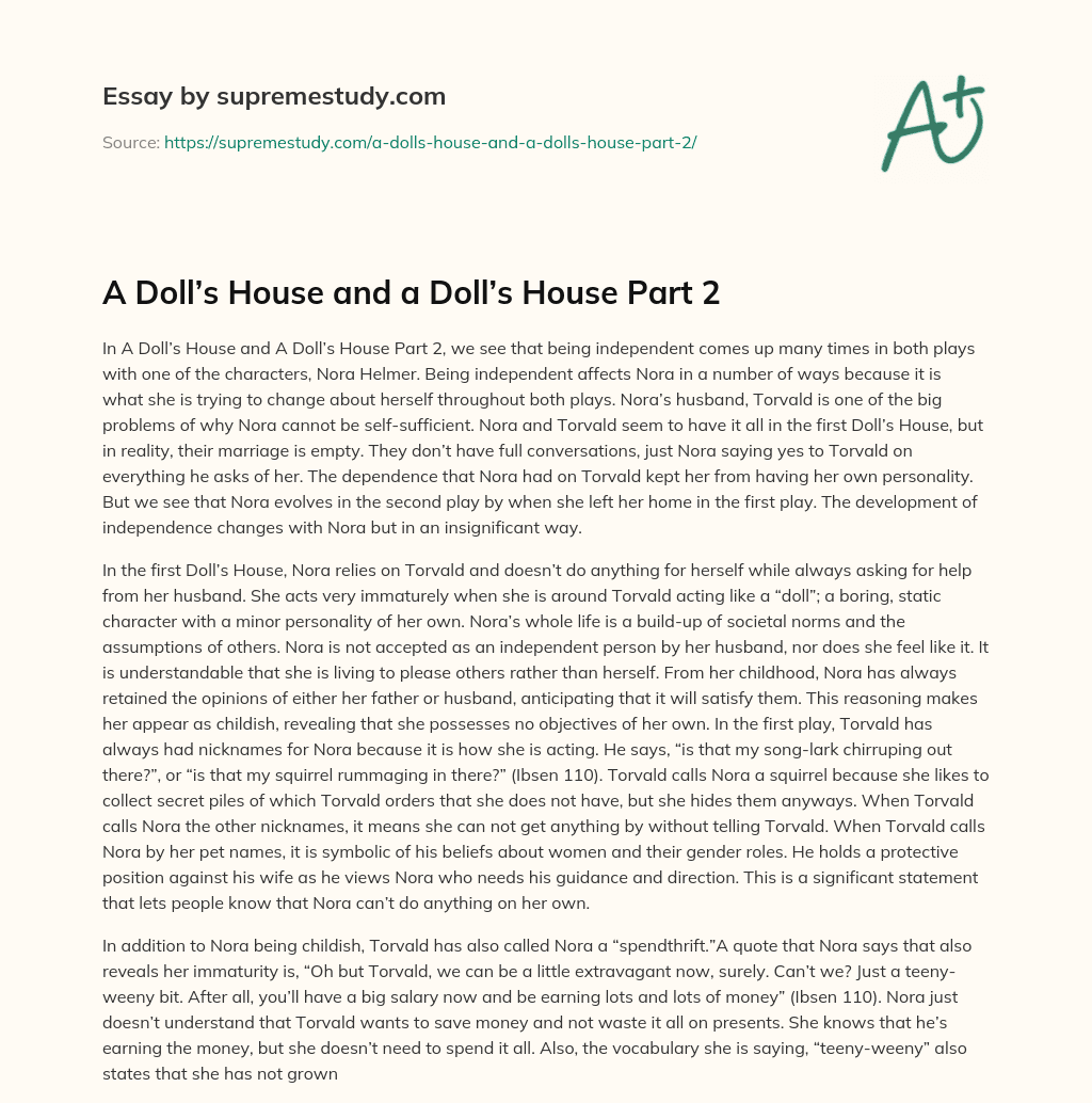A Doll’s House and a Doll’s House Part 2 essay