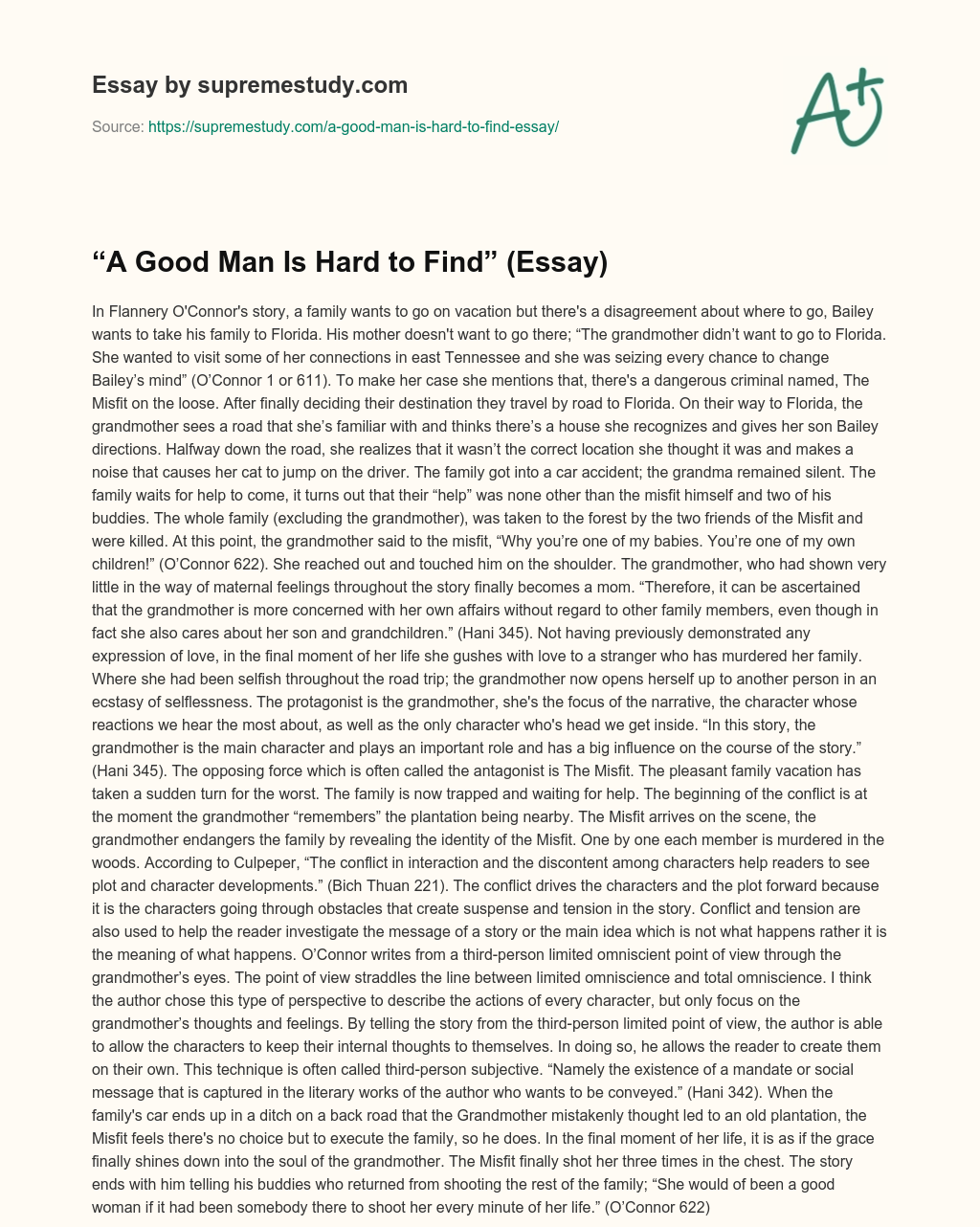 “A Good Man Is Hard to Find” (Essay) essay