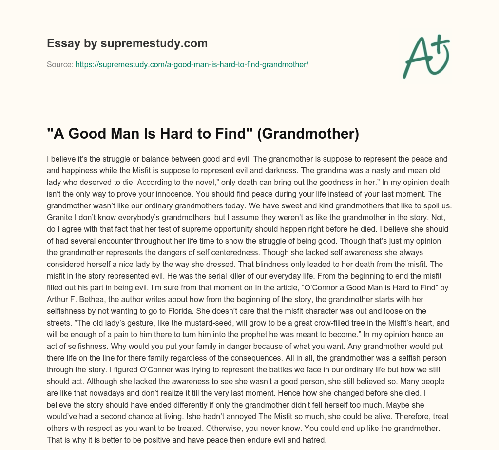 “A Good Man Is Hard to Find” (Grandmother) essay