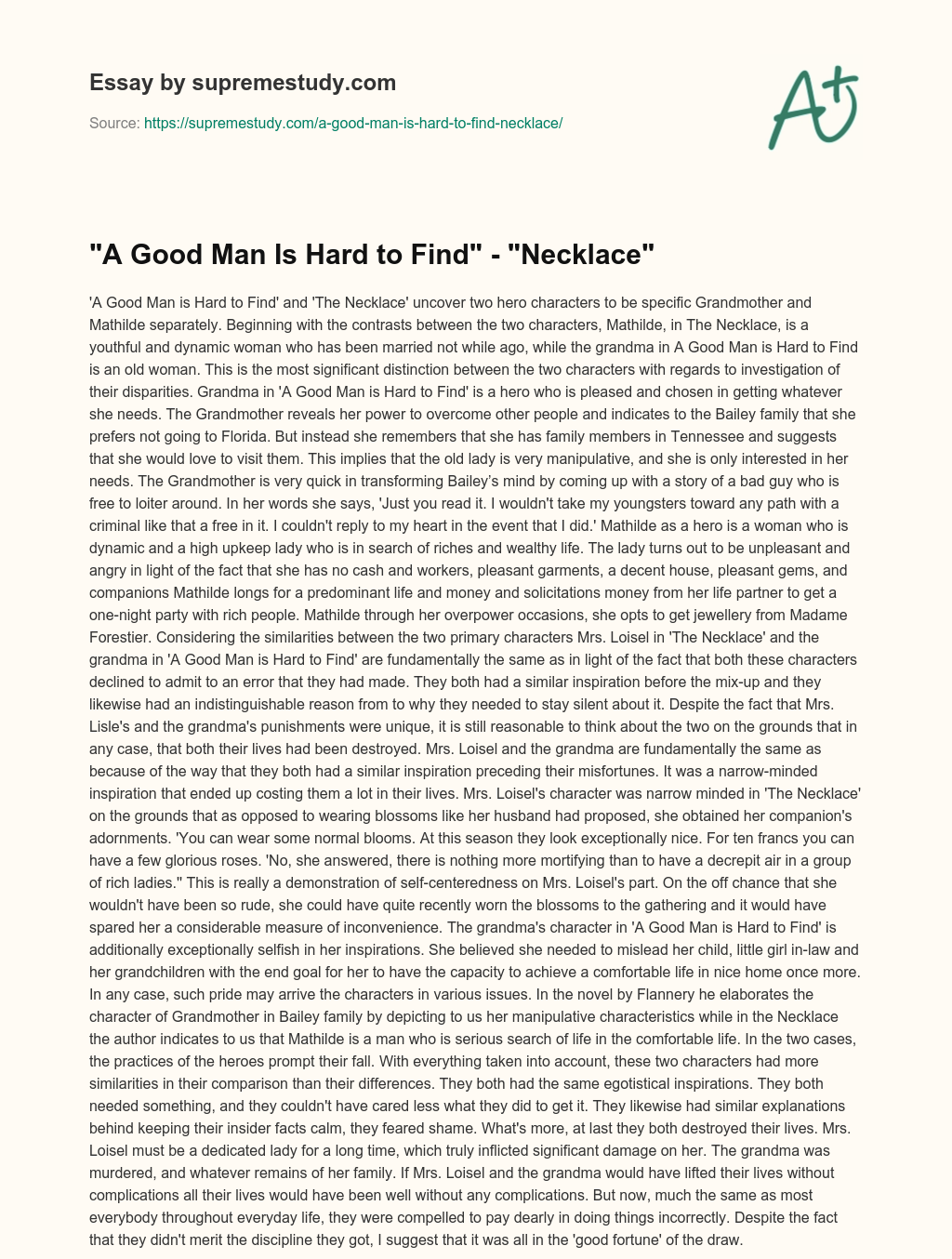 “A Good Man Is Hard to Find” – “Necklace” essay