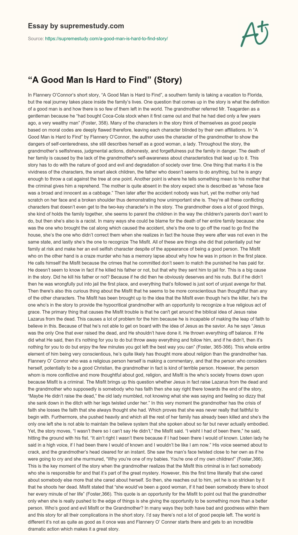 “A Good Man Is Hard to Find” (Story) essay