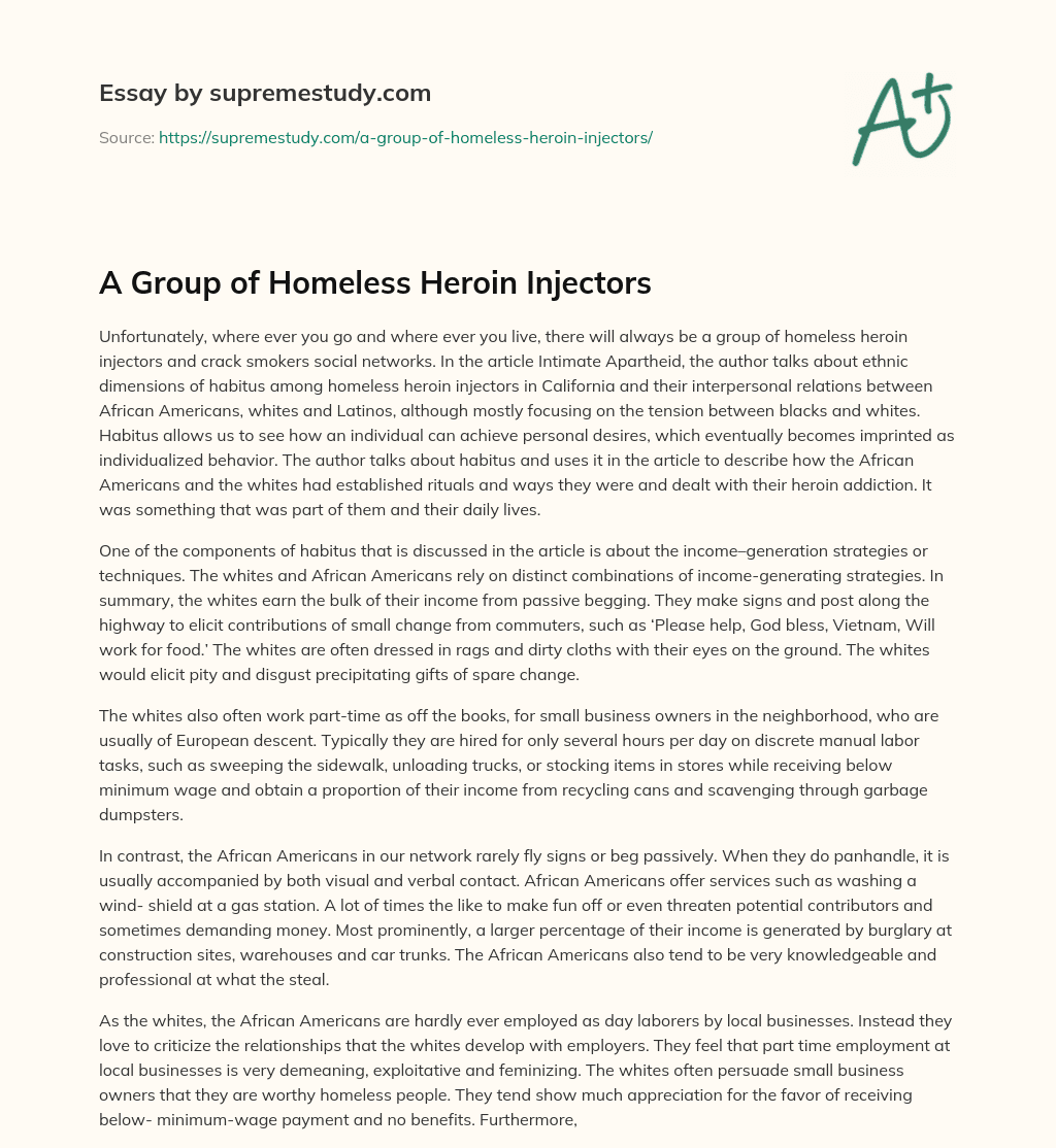 A Group of Homeless Heroin Injectors essay