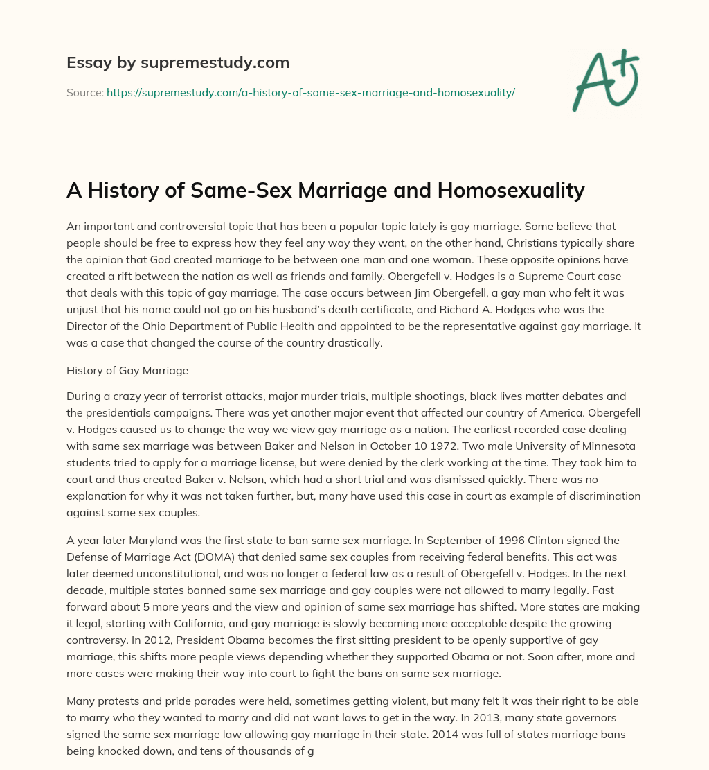A History of Same-Sex Marriage and Homosexuality essay