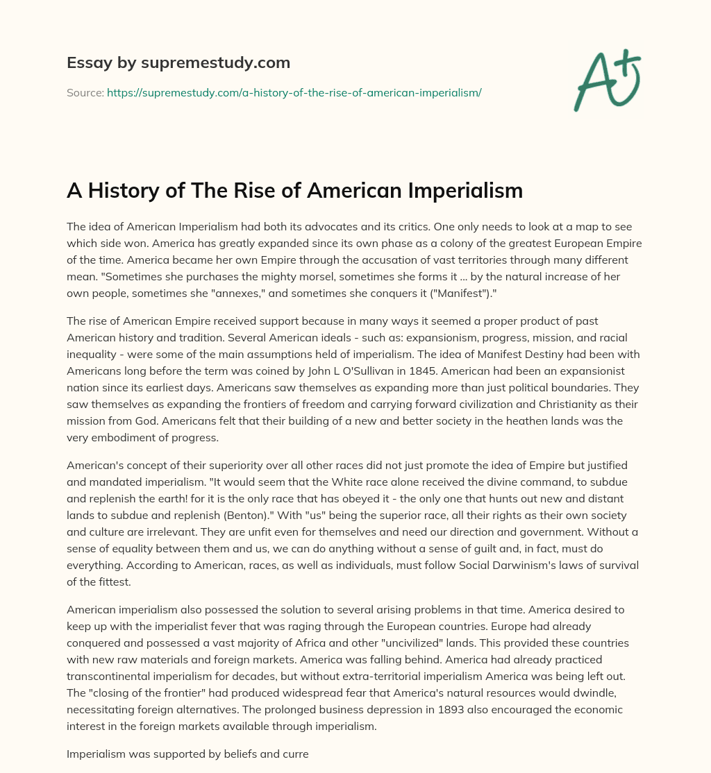 A History of The Rise of American Imperialism essay