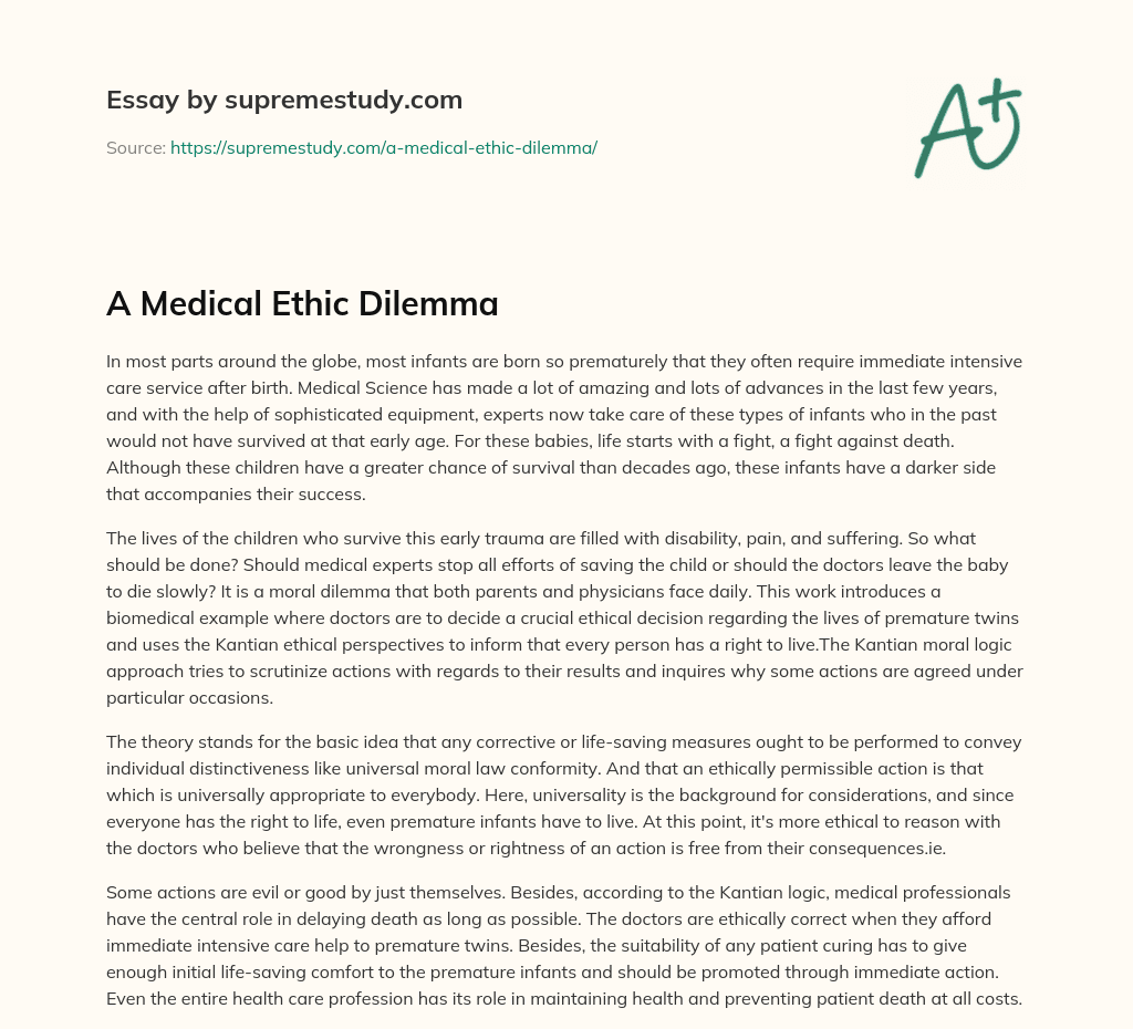 A Medical Ethic Dilemma essay
