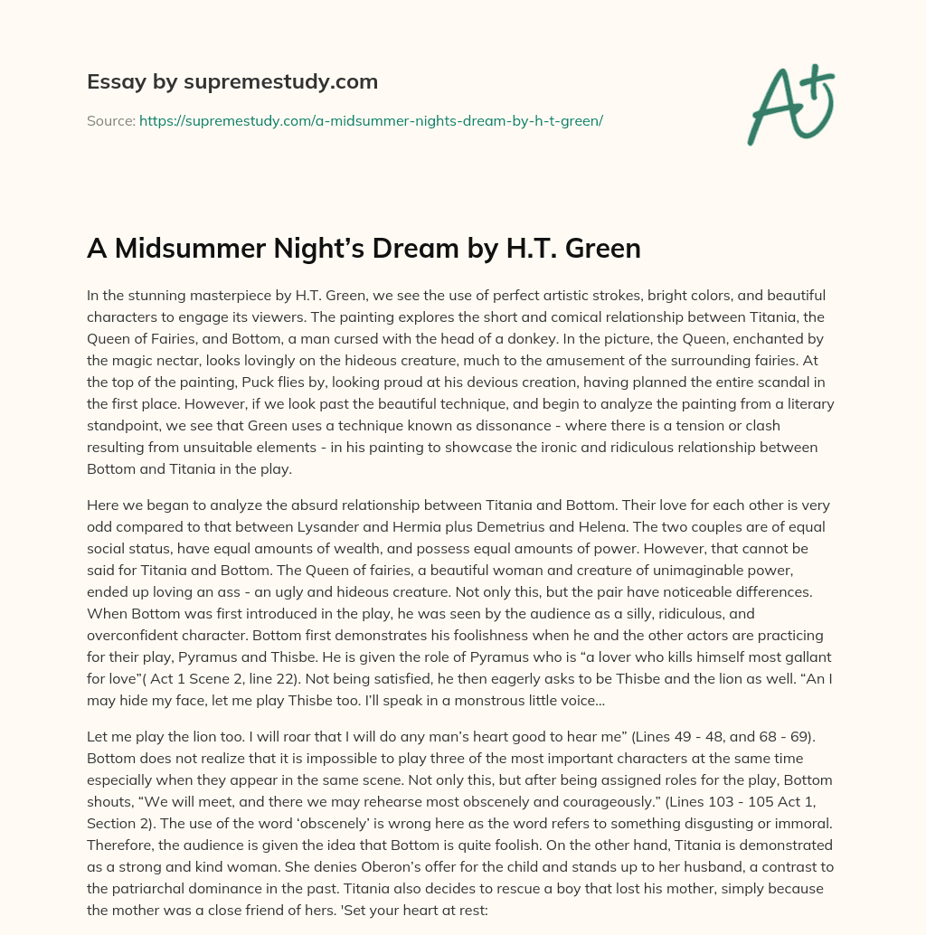 A Midsummer Night’s Dream by H.T. Green essay