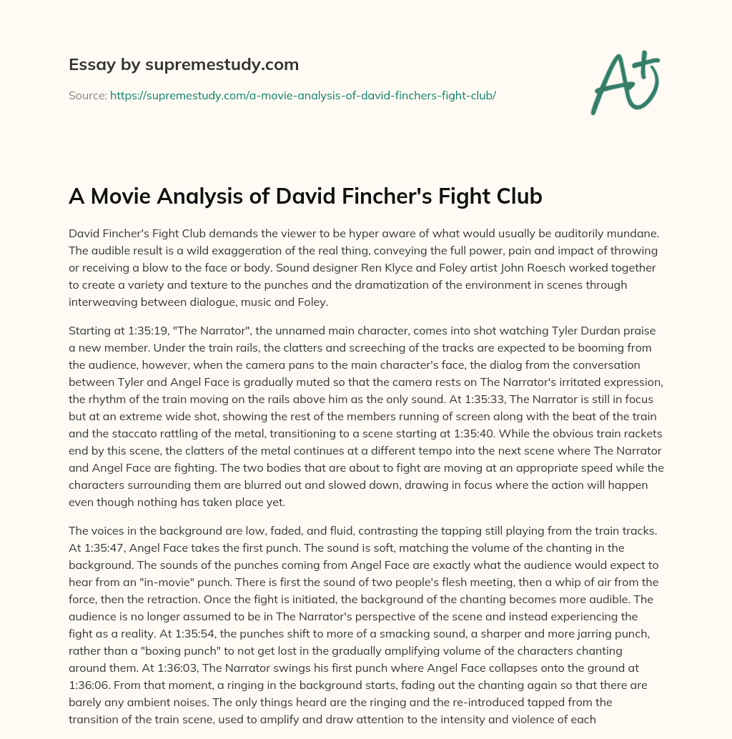 A Movie Analysis of David Fincher’s Fight Club essay