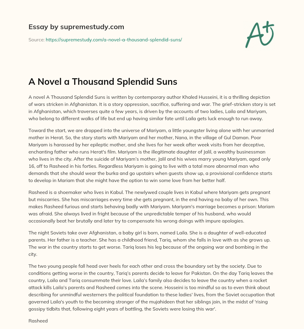 A Novel a Thousand Splendid Suns essay