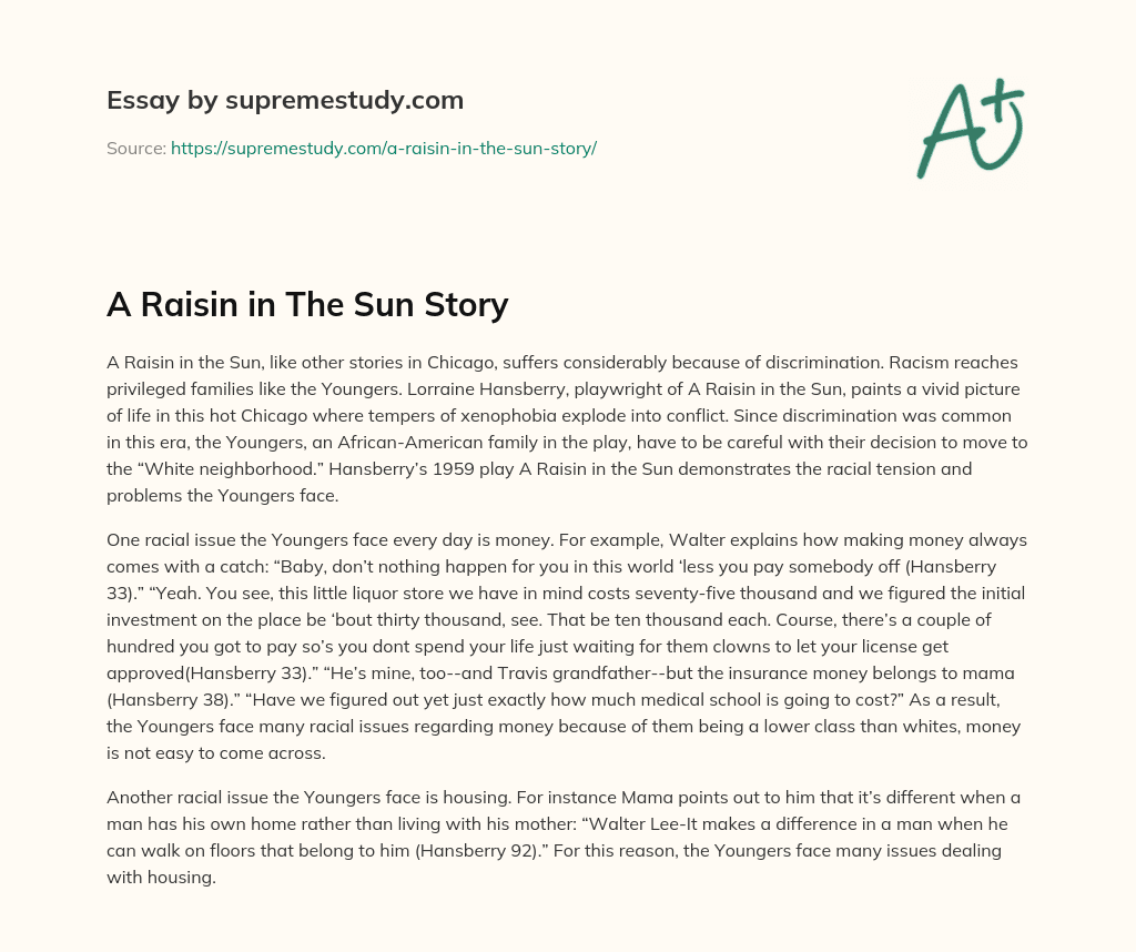 A Raisin in The Sun Story essay