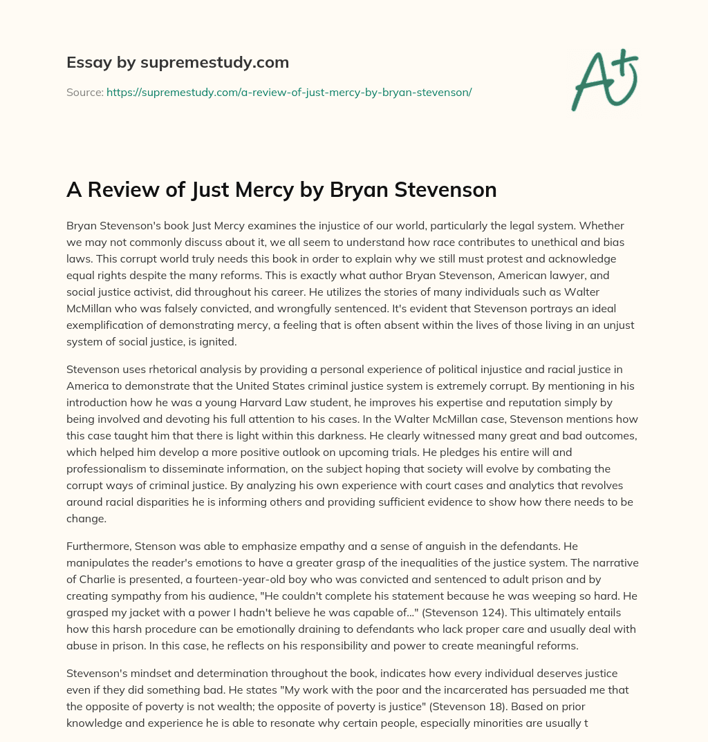 A Review of Just Mercy by Bryan Stevenson essay