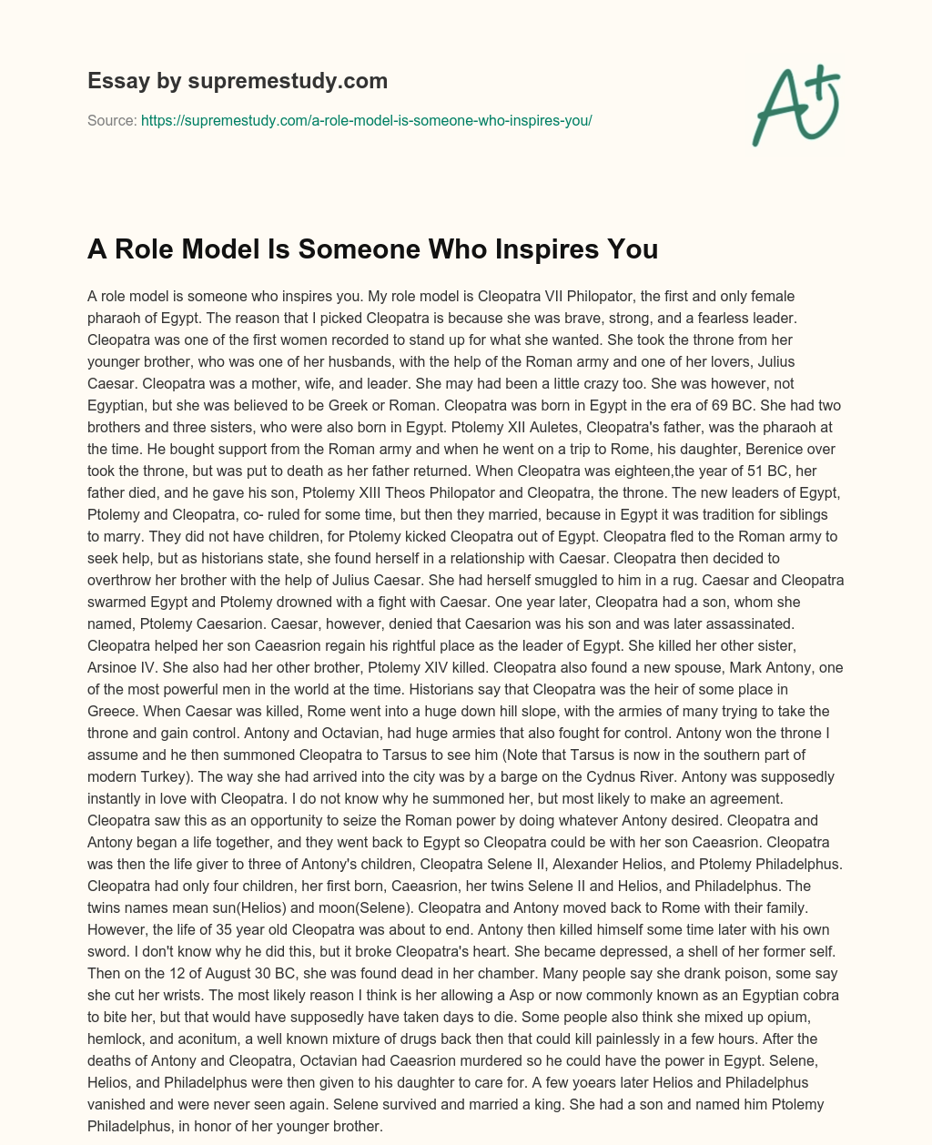 A Role Model Is Someone Who Inspires You essay