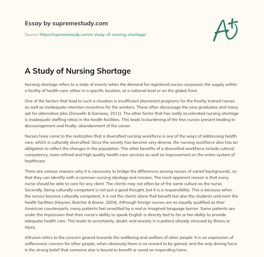 A Study of Nursing Shortage essay