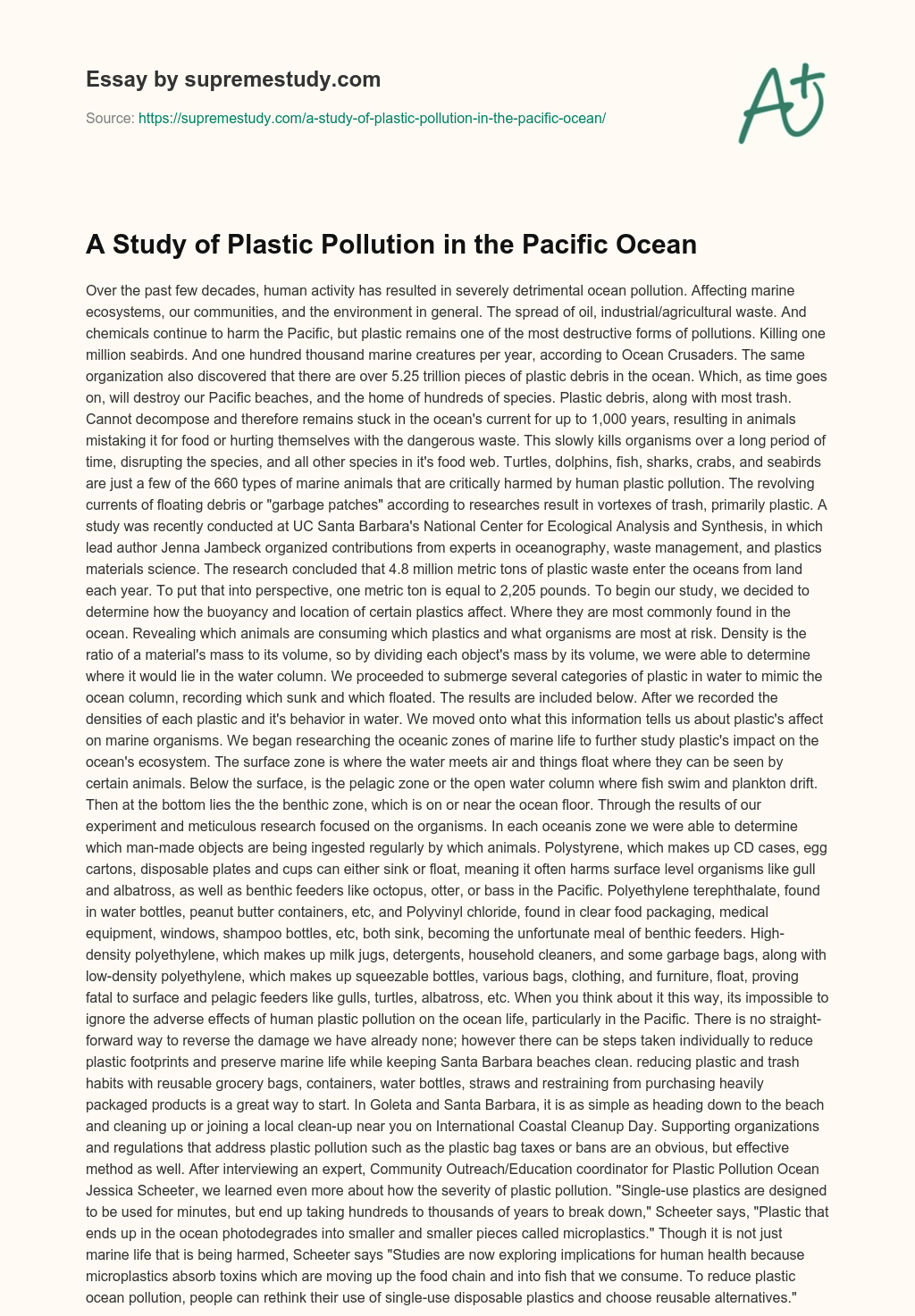 thesis statements about plastic pollution