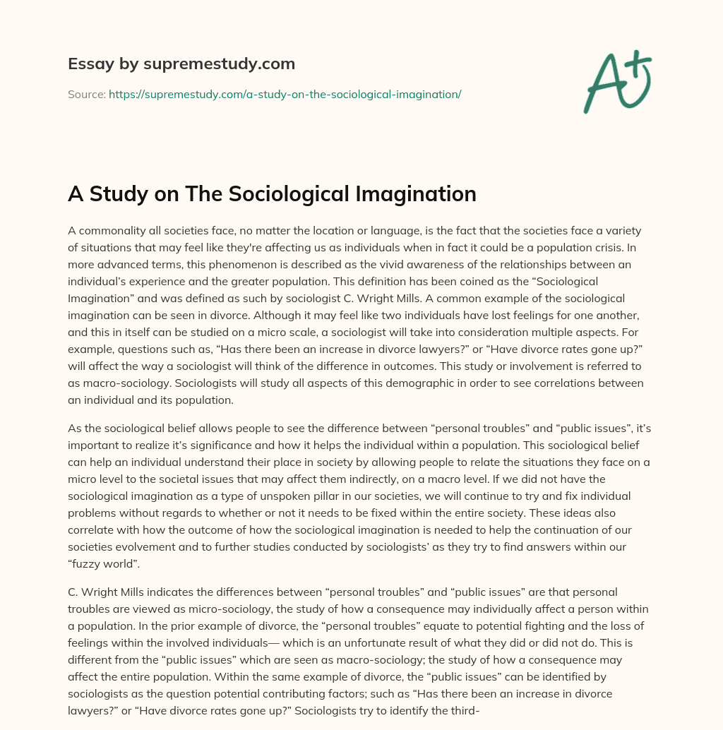 A Study on The Sociological Imagination essay