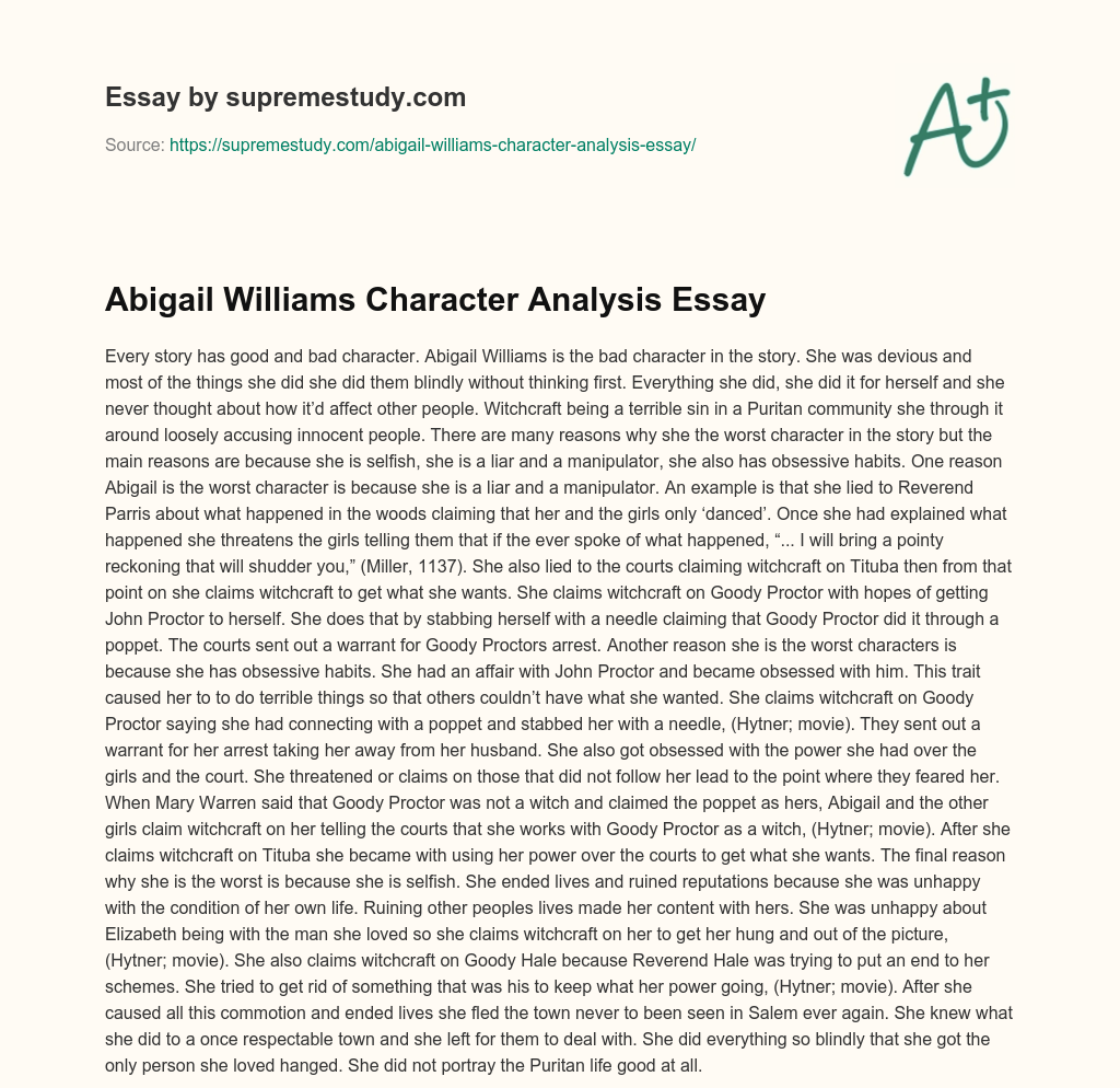 abigail williams character analysis essay