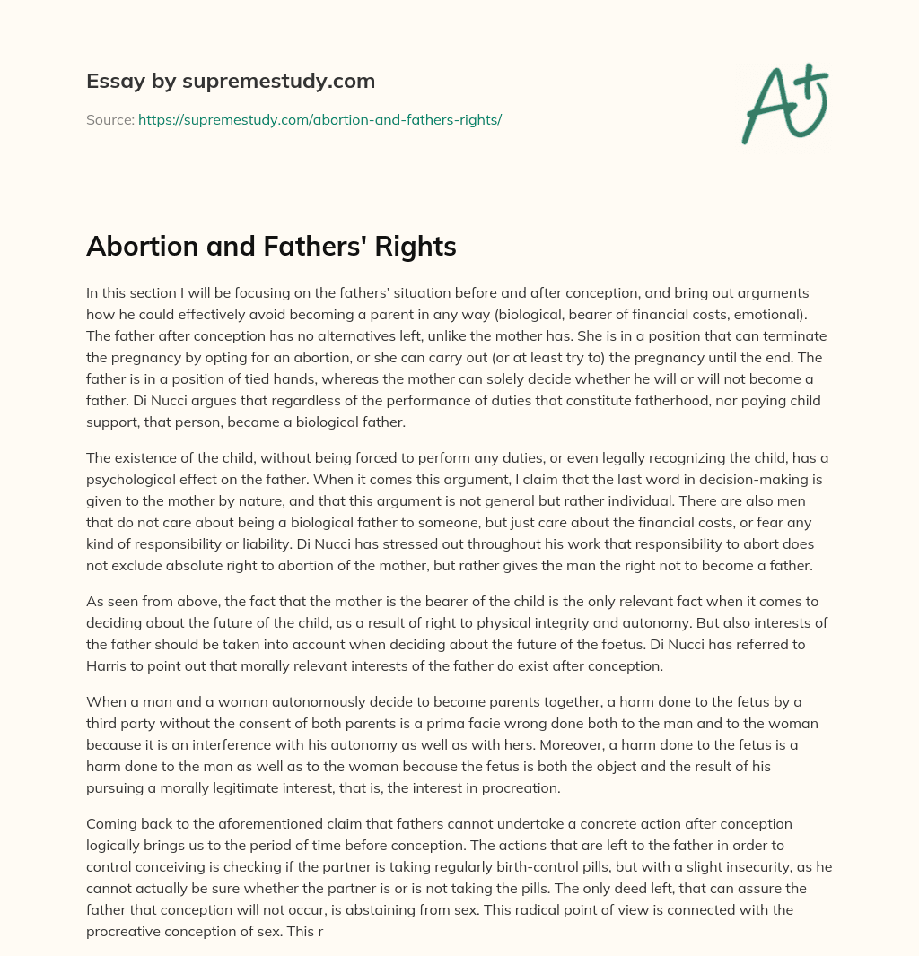 Abortion and Fathers’ Rights essay