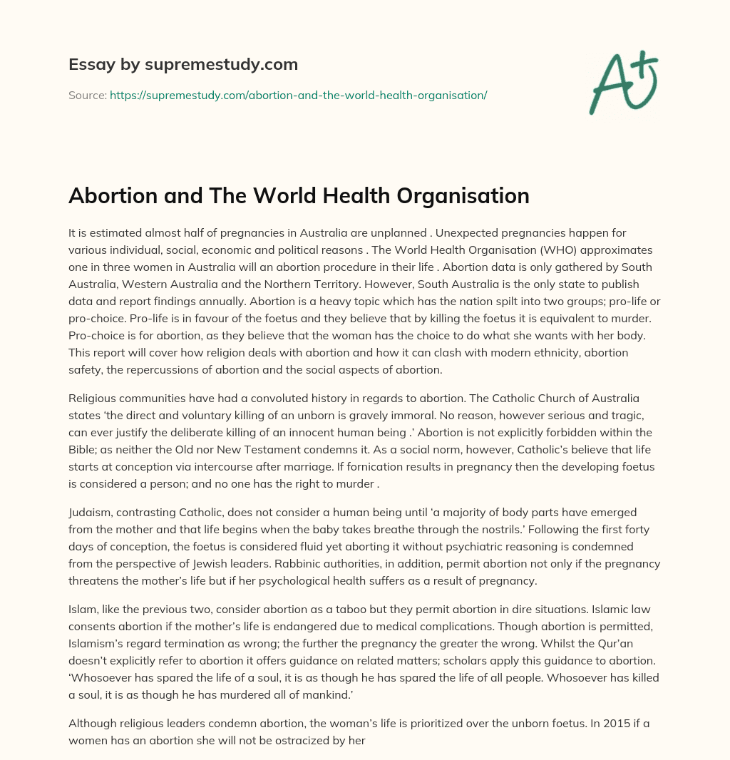 Abortion and The World Health Organisation essay