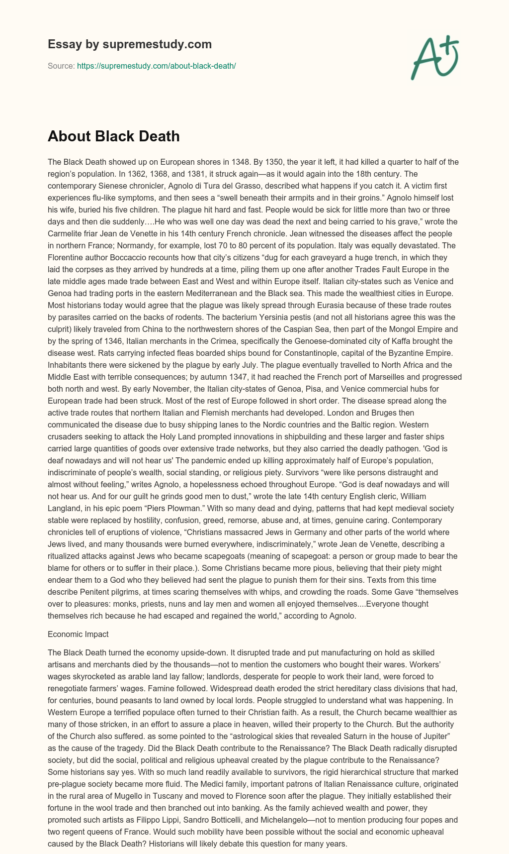 About Black Death essay