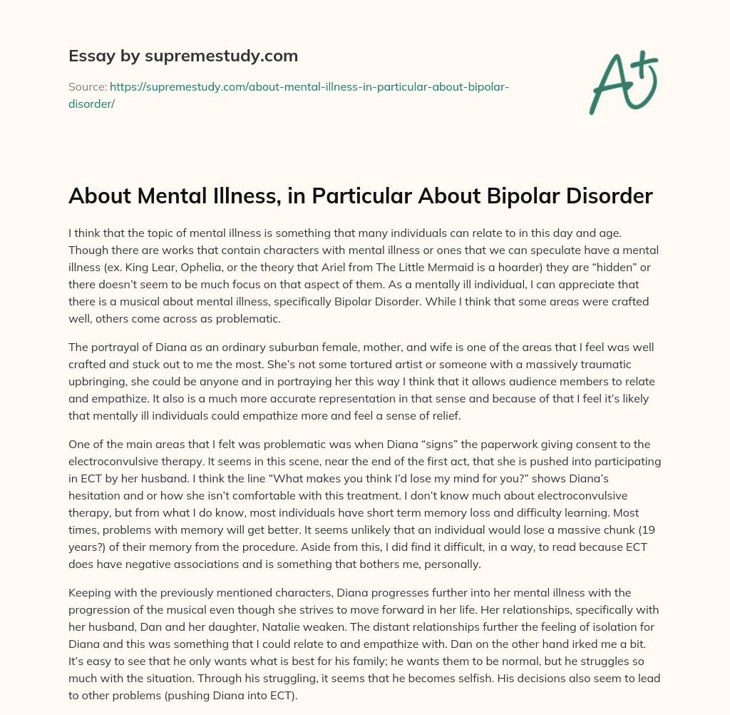 About Mental Illness, in Particular About Bipolar Disorder essay