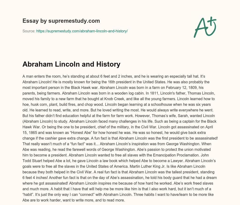 Abraham Lincoln and History essay