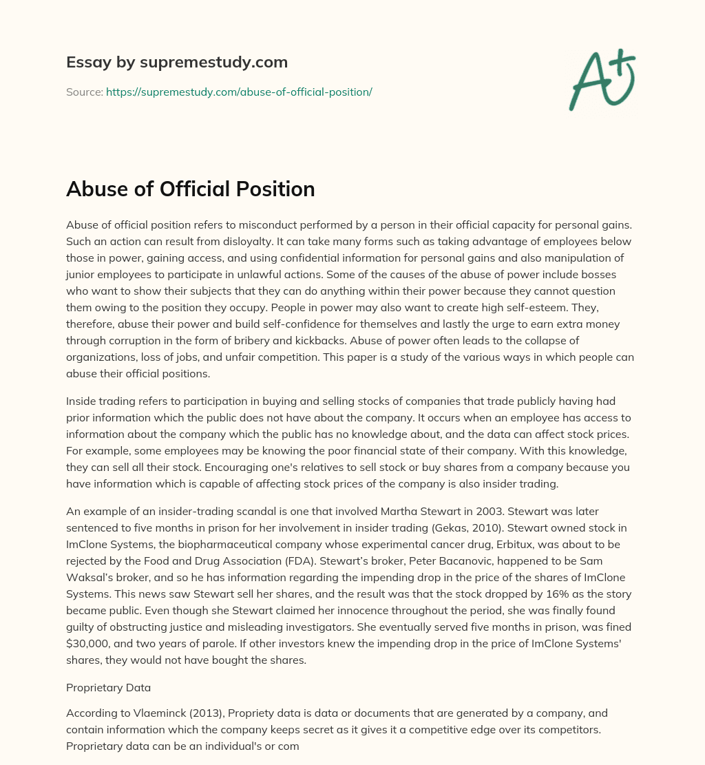 Abuse of Official Position essay