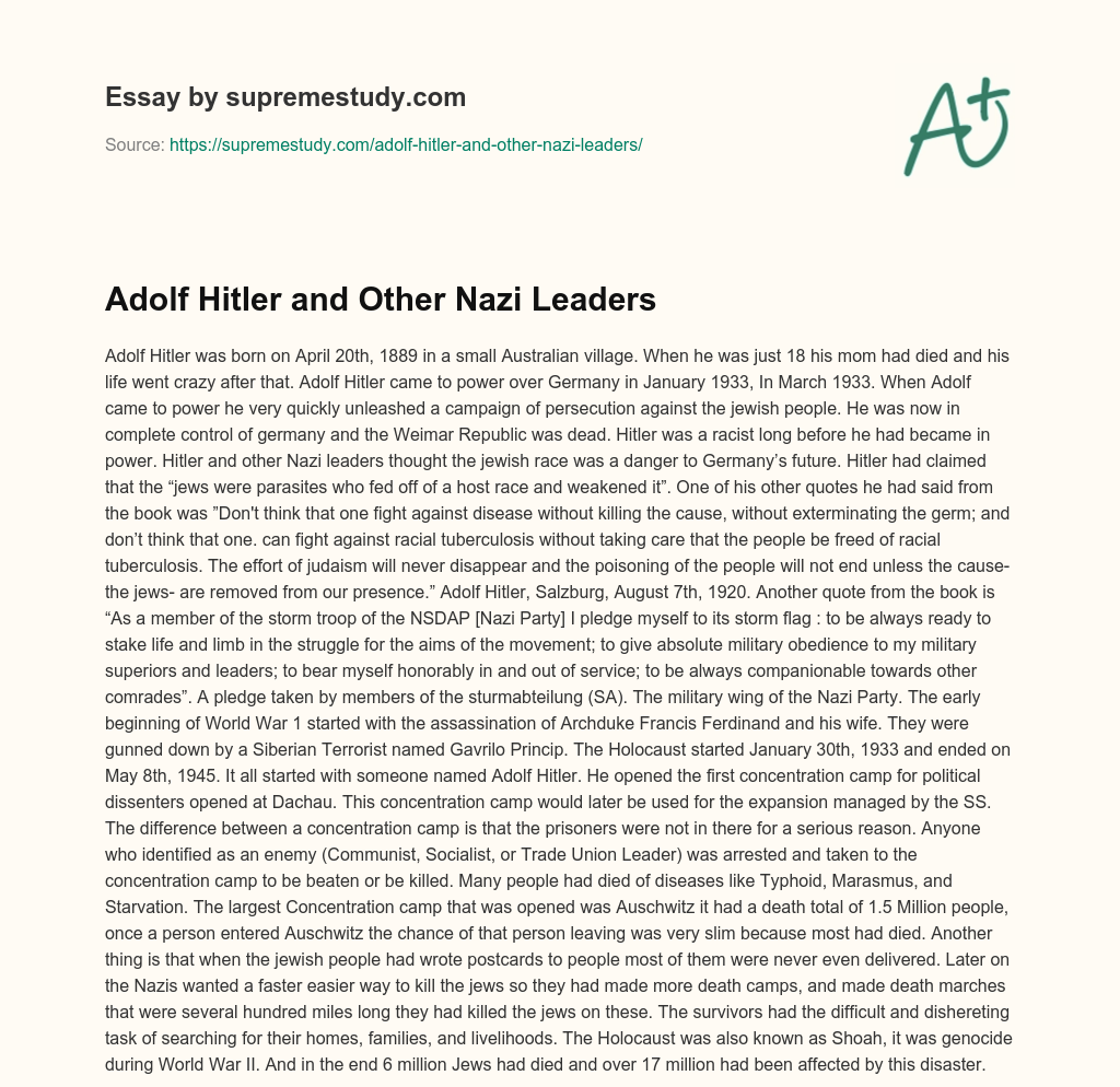 Adolf Hitler and Other Nazi Leaders essay