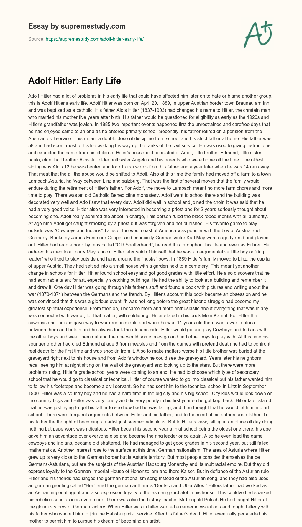 Adolf Hitler: Early Life essay