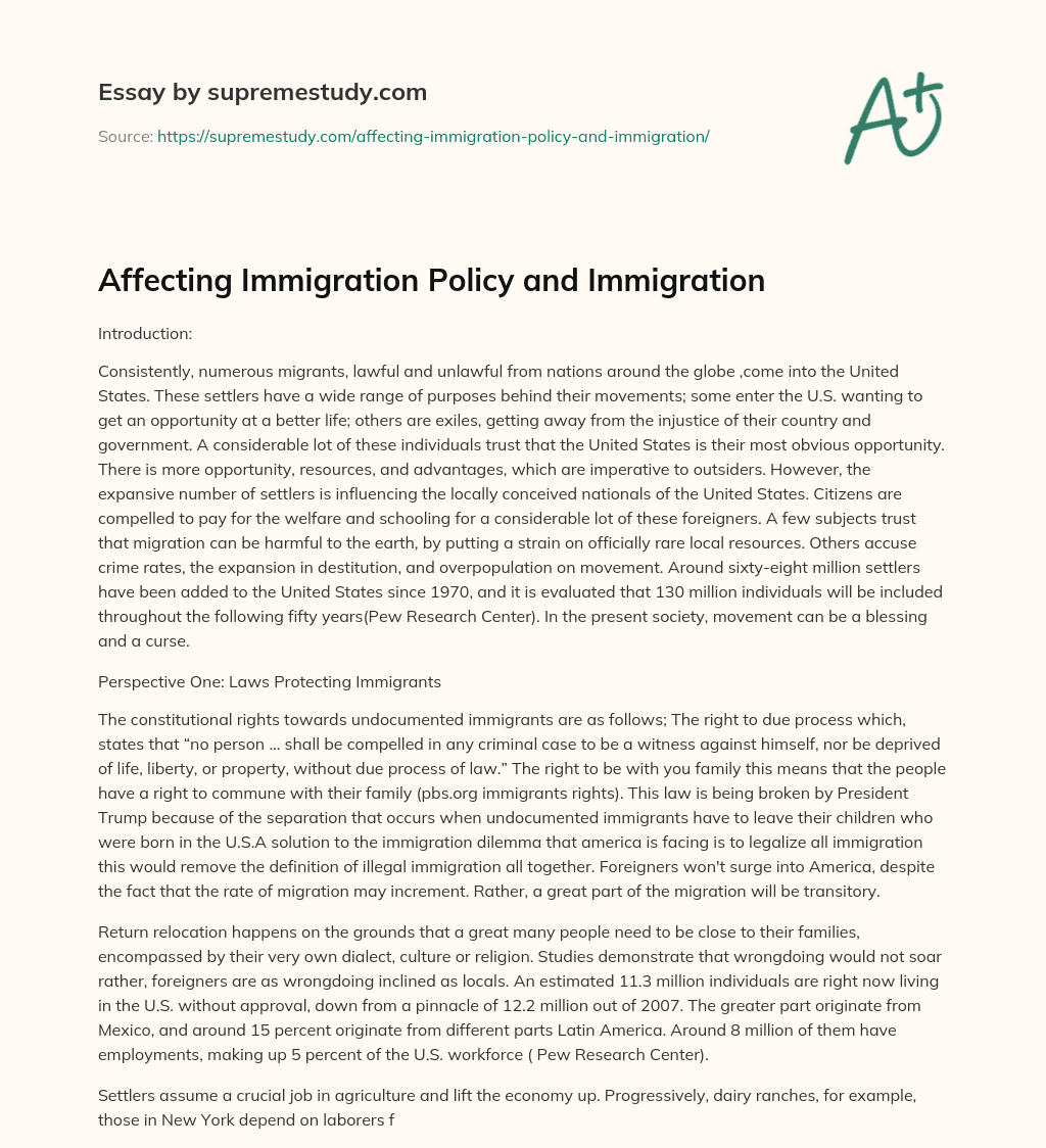Affecting Immigration Policy and Immigration essay
