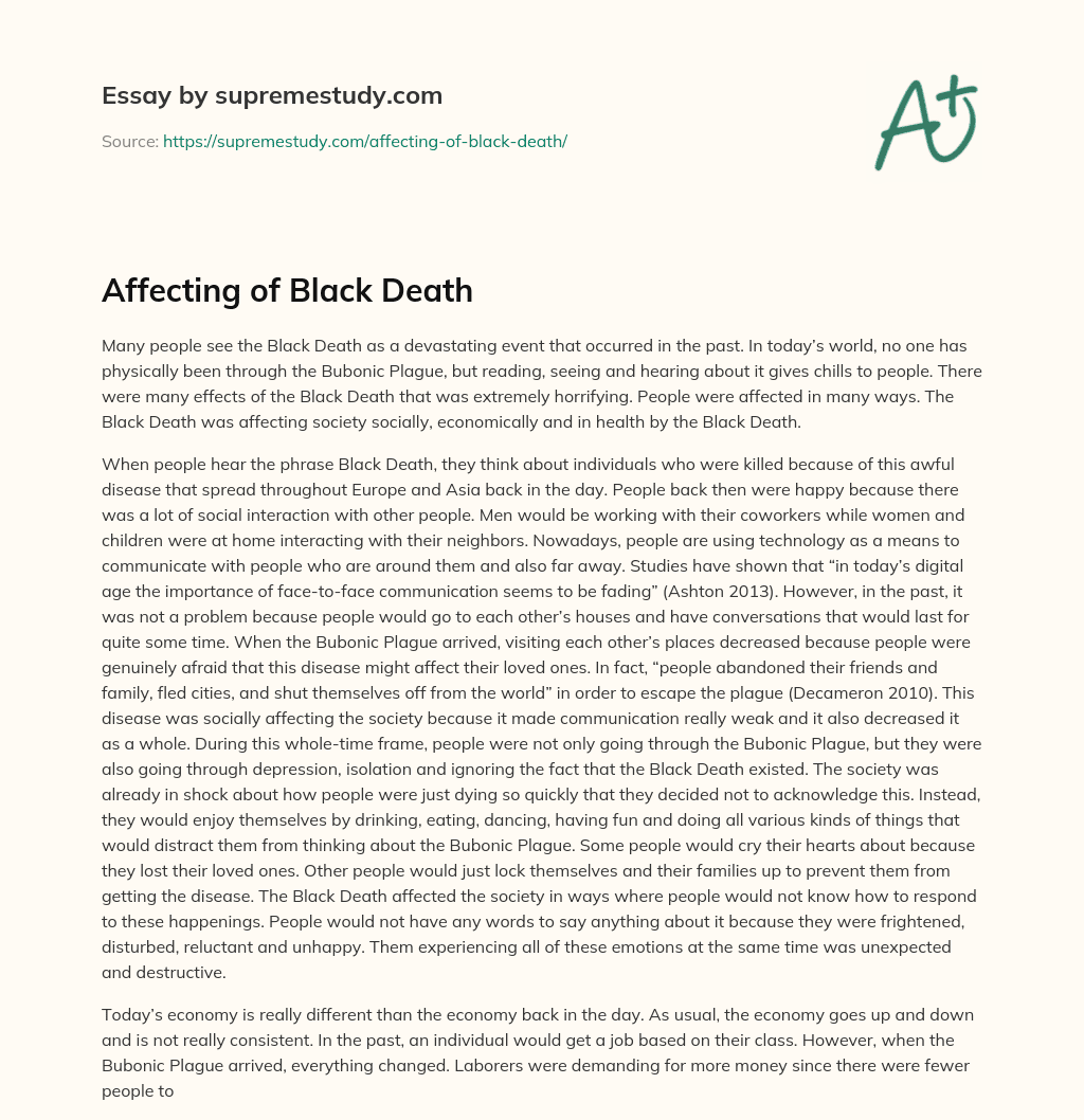 Affecting of Black Death essay