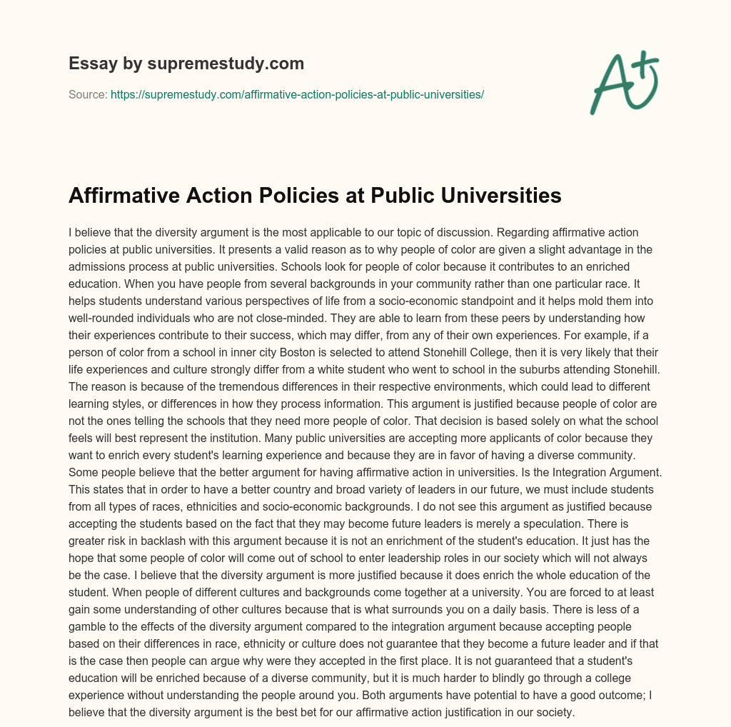 Affirmative Action Policies at Public Universities essay