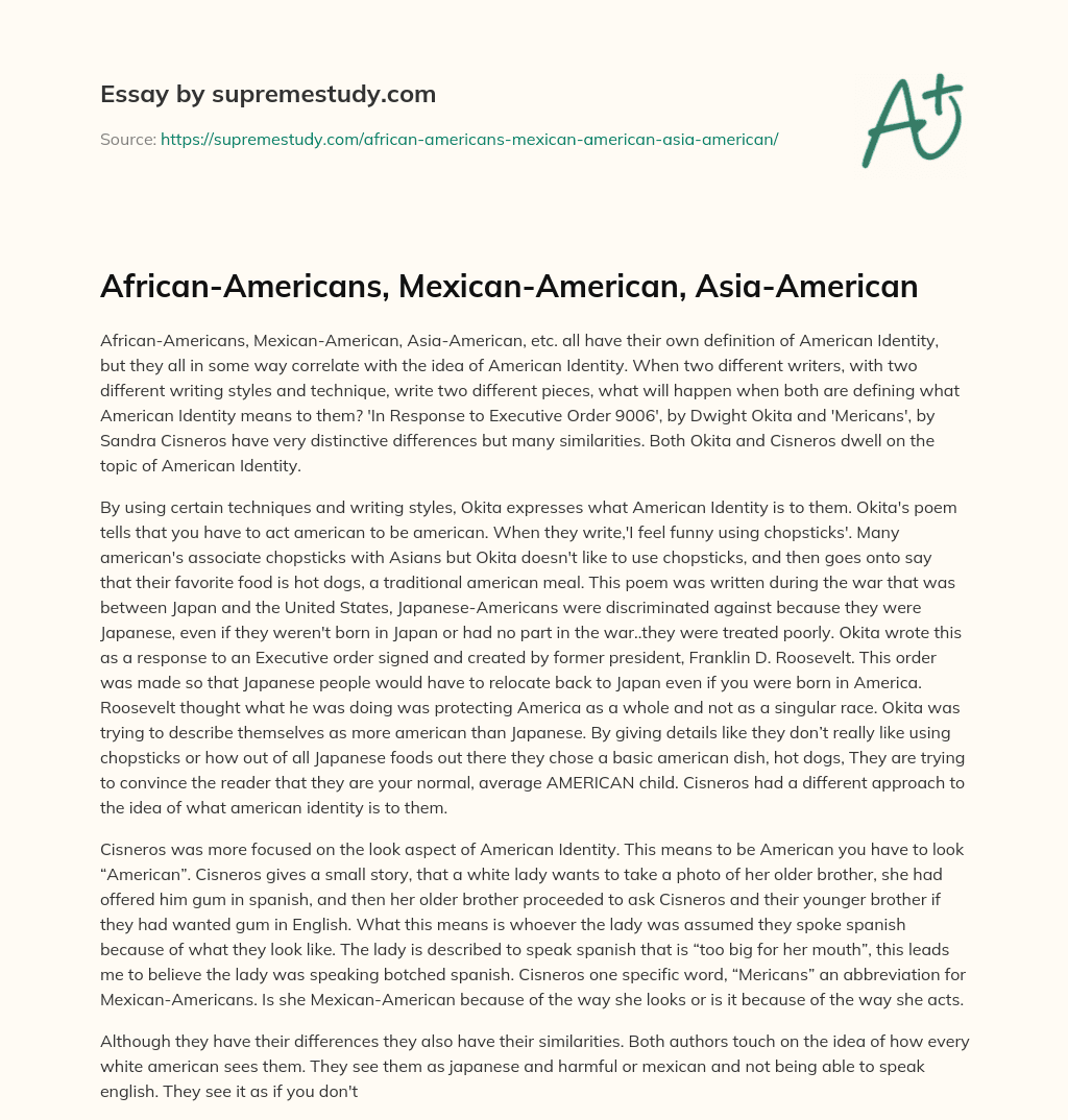 African-Americans, Mexican-American, Asia-American essay