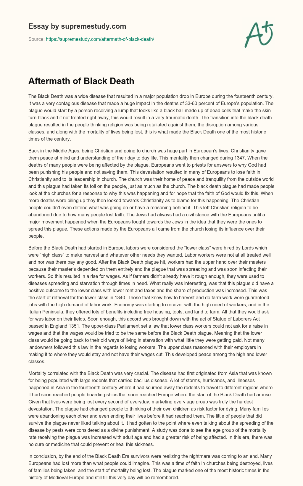 Aftermath of Black Death essay