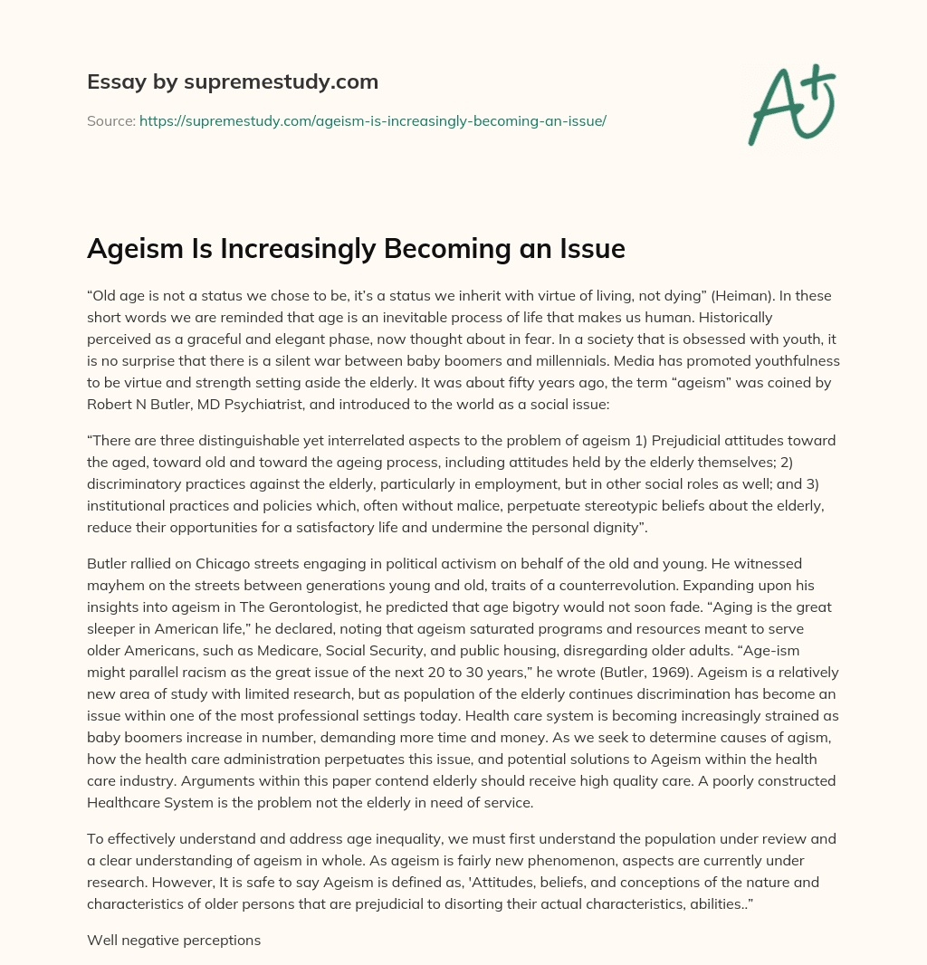 Ageism Is Increasingly Becoming an Issue essay