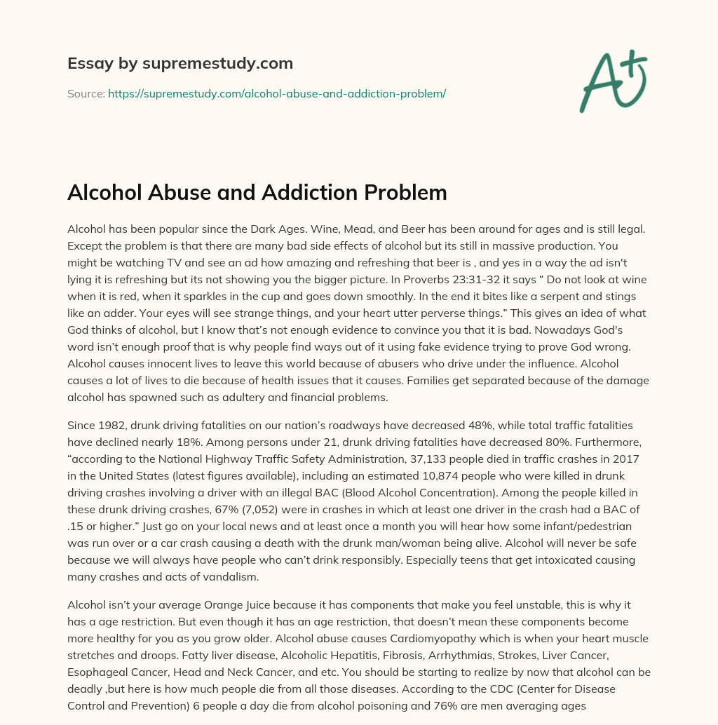 Alcohol Abuse and Addiction Problem essay
