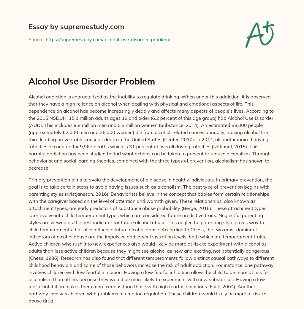 Alcohol Use Disorder Problem essay