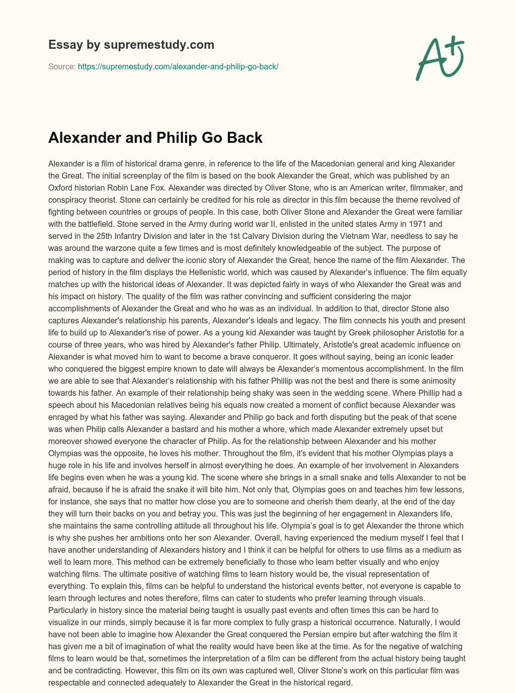 Alexander and Philip Go Back essay