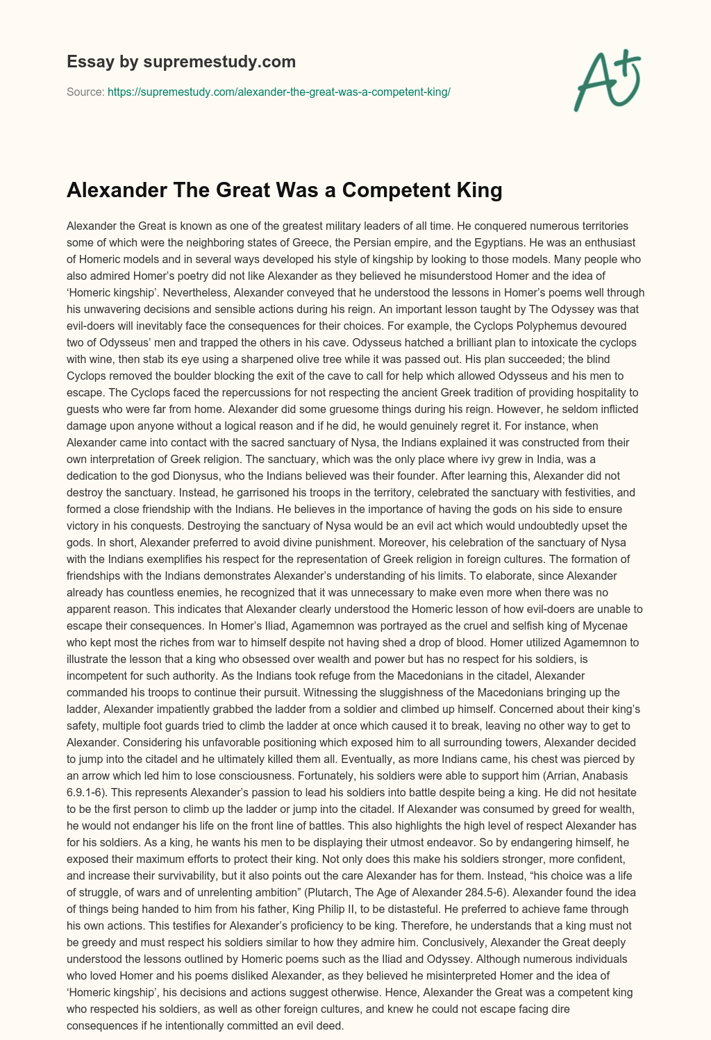 Alexander The Great Was a Competent King essay