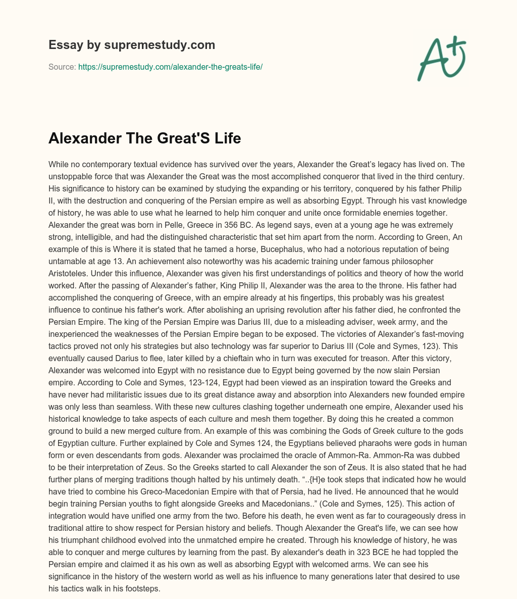 Alexander The Great’S Life essay