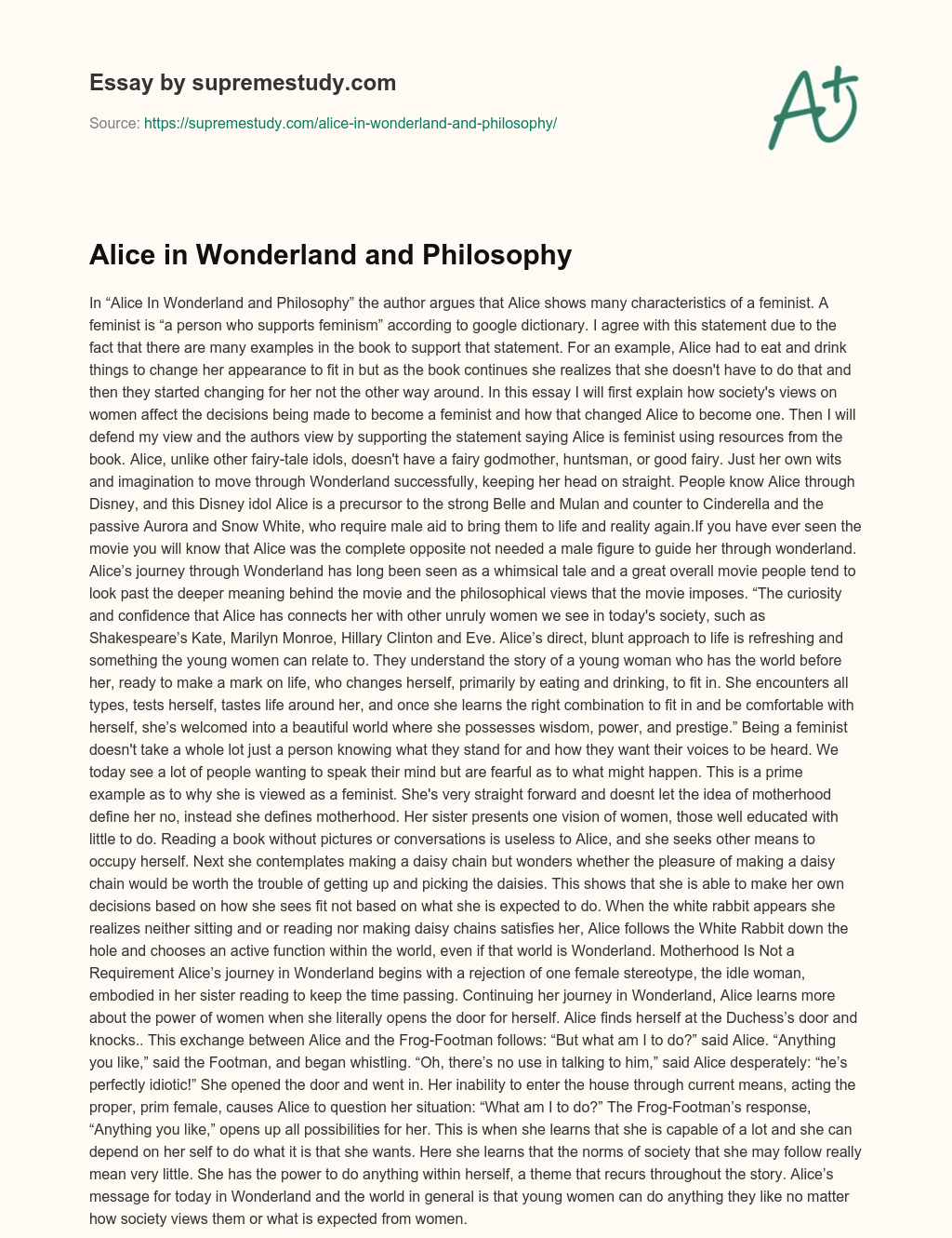Alice in Wonderland and Philosophy essay