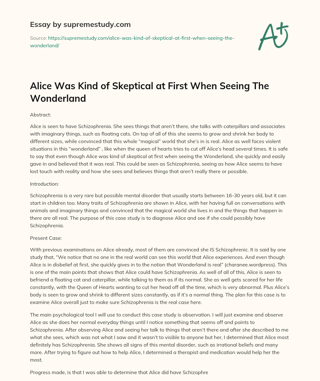 Alice Was Kind of Skeptical at First When Seeing The Wonderland essay
