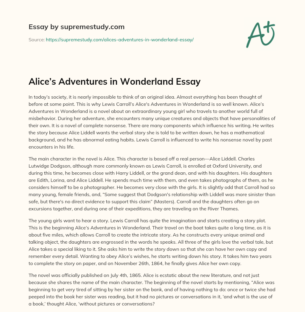 Alice’s Adventures in Wonderland Essay essay